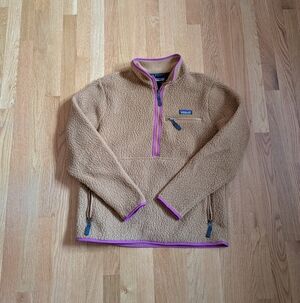 Tan Fleece Jacket with Pink Trim